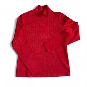 Hobby Horse Red Long Sleeve Mock Neck Stretch Blouse Metallic Women’s XL Western